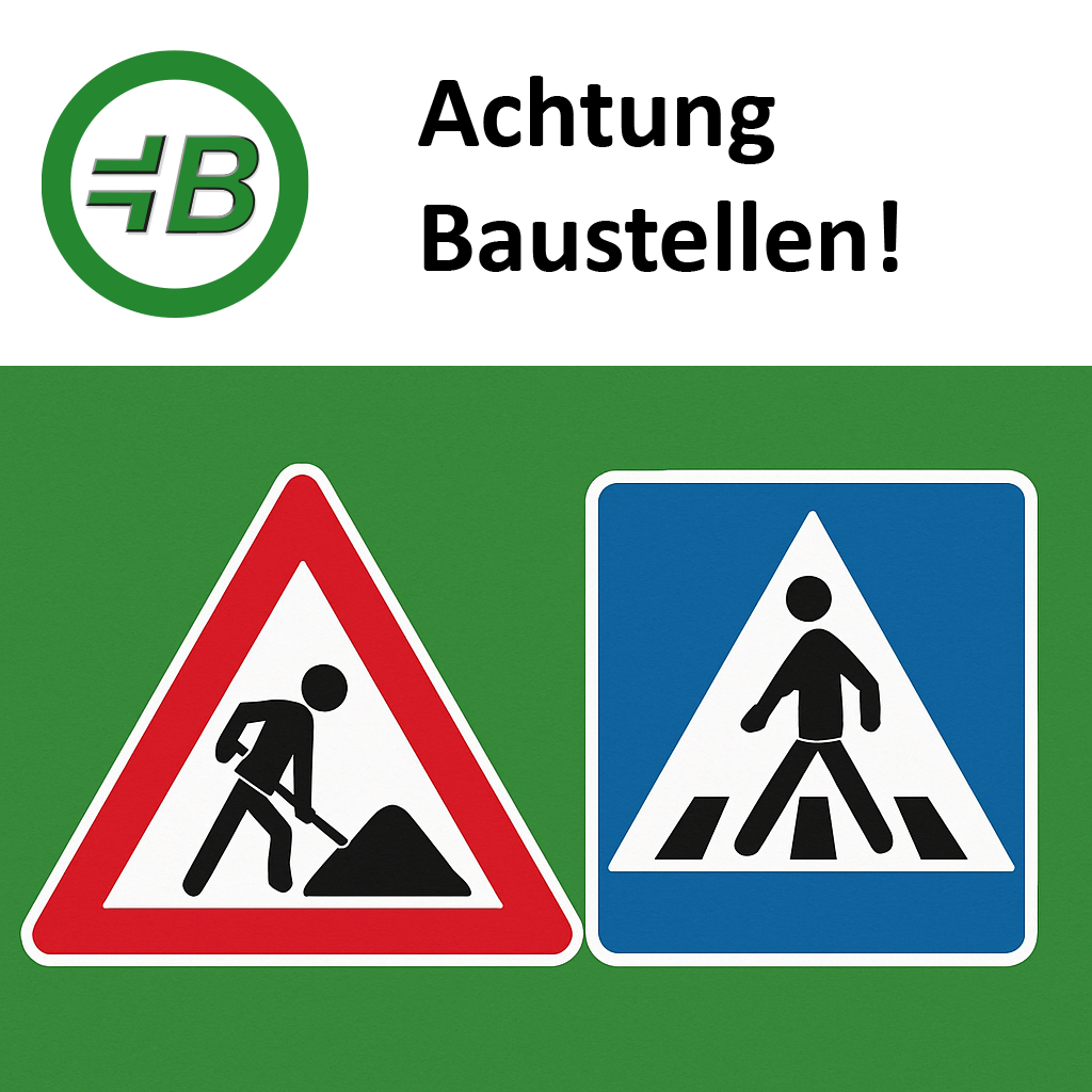 Bildbeschreibung: Baustellenschild, Link zur Verkehrsmeldung