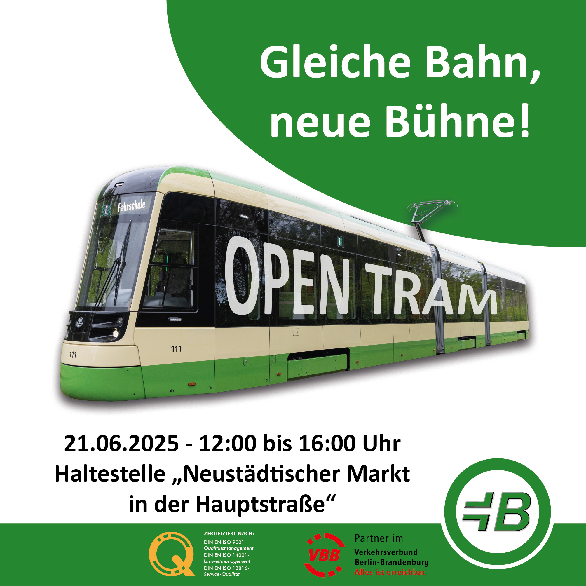 Bildbeschreibung: Frontalaufnahme der Brandenburger SKODA Straßenbahn